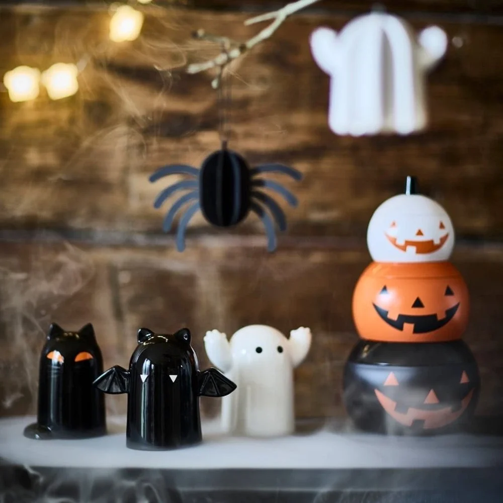 IKEA KUSTFYR Halloween Decorations Set of 3 Ceramic Ghost Cat Bat New